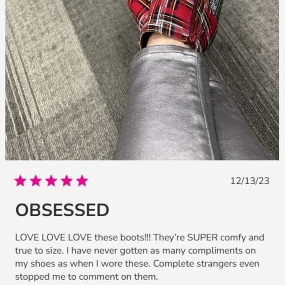 BETSEY JOHNSON WOMEN'S PLATFORM HEEL BOOTS RAYLAN WITH RHINESTONES RED PLAID 10M - Picture 7 of 9